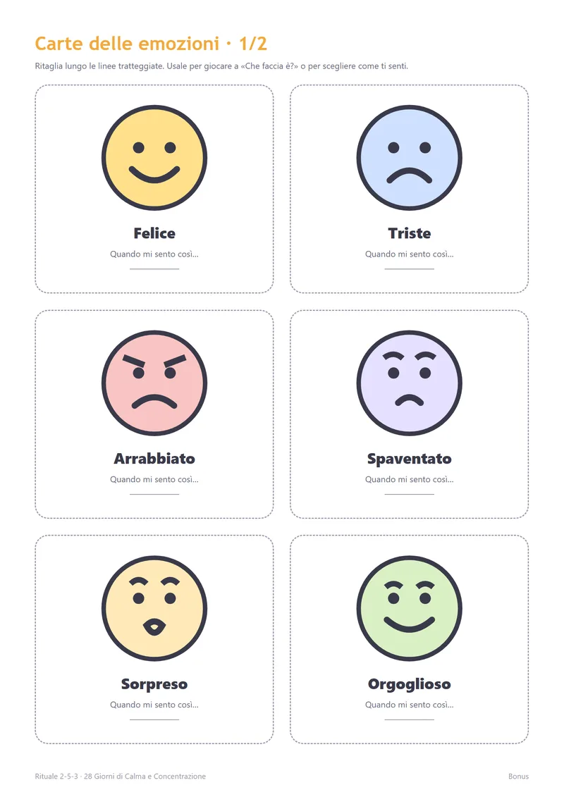 Carte delle emozioni da ritagliare