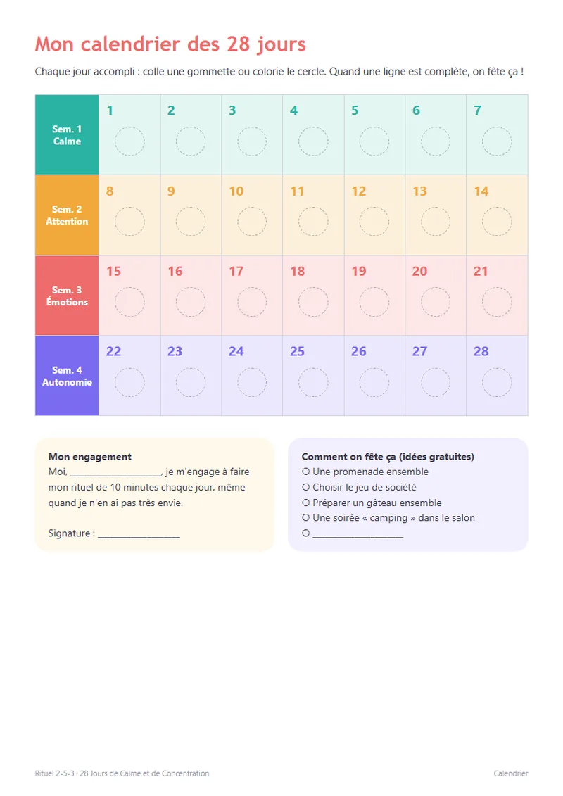 Calendrier des 28 jours
